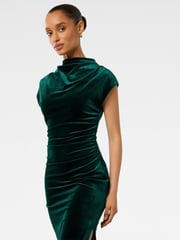 Forever New Green Petite Sammy Velvet Bodycon Dress - Image 3 of 4