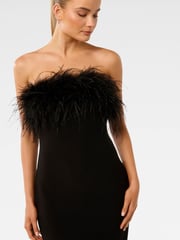 Forever New Black Vianna Feather Trim Strapless Midi Dress - Image 3 of 4