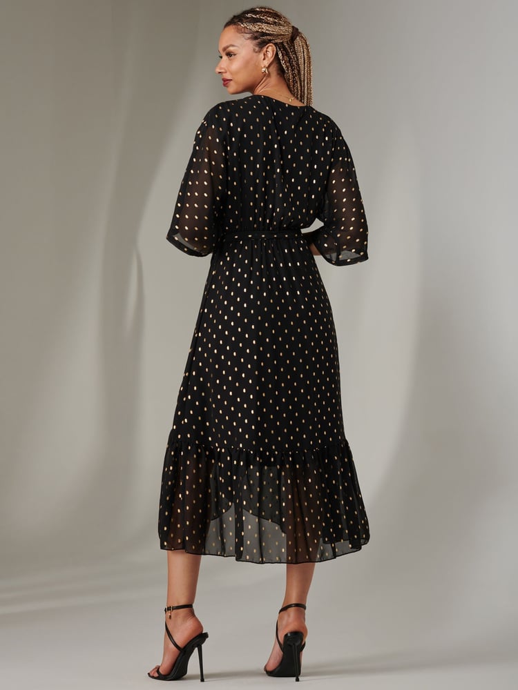 Jolie Moi Chrome black Rita Ruffle Hem Chiffon Midi Dress - Image 2 of 6