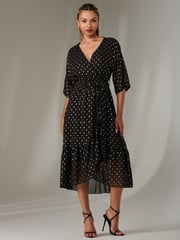 Jolie Moi Chrome black Rita Ruffle Hem Chiffon Midi Dress - Image 4 of 6
