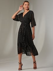Jolie Moi Chrome black Rita Ruffle Hem Chiffon Midi Dress - Image 5 of 6