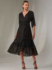 Jolie Moi Chrome black Rita Ruffle Hem Chiffon Midi Dress - Image 6 of 6