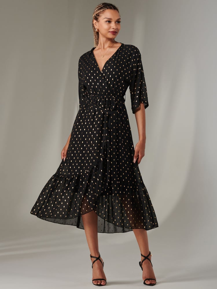 Jolie Moi Chrome black Rita Ruffle Hem Chiffon Midi Dress - Image 6 of 6