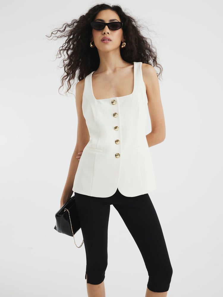 River Island Cream Square Neck Waistcoat - Image 2 of 6 River Island Cream Square Neck Waistcoat - Image 2 of 6