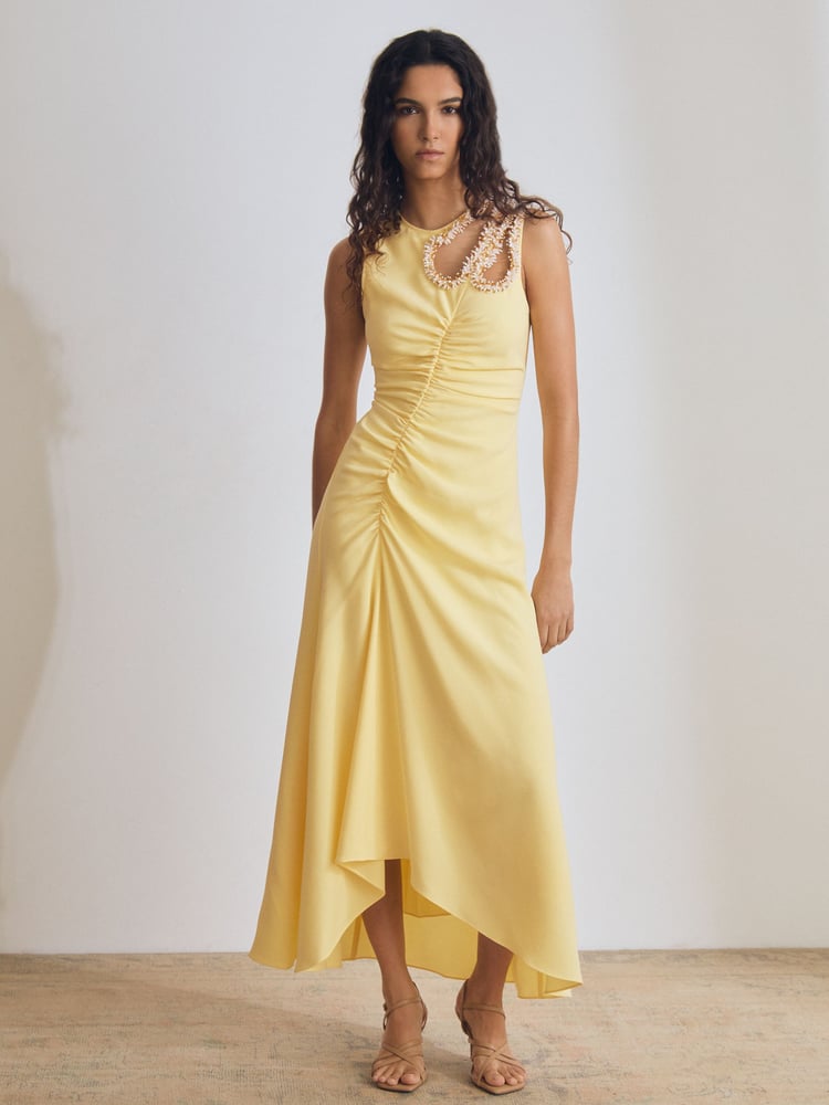 Reiss Yellow Elizabeth Atelier Embellished Shoulder Maxi Dress - Image 1 of 5