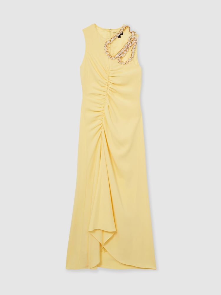 Reiss Yellow Elizabeth Atelier Embellished Shoulder Maxi Dress - Image 2 of 5