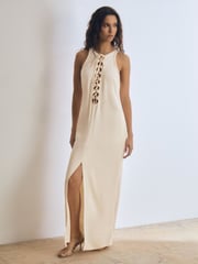 Reiss Cream Athene Atelier Satin Crepe Cut-Out Maxi Dress - Image 1 of 6