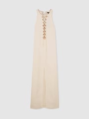 Reiss Cream Athene Atelier Satin Crepe Cut-Out Maxi Dress - Image 2 of 6