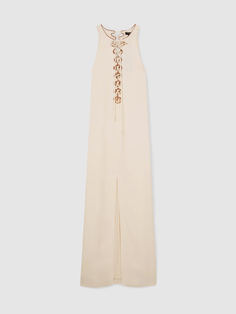 Reiss Cream Athene Atelier Satin Crepe Cut-Out Maxi Dress - Image 2 of 6