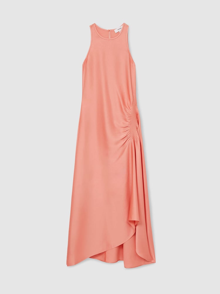 Reiss Coral Anessa Petite Satin Shirred Midi Dress - Image 2 of 6