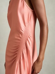 Reiss Coral Anessa Petite Satin Shirred Midi Dress - Image 3 of 6