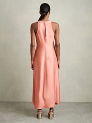 Reiss Coral Anessa Petite Satin Shirred Midi Dress - Image 4 of 6