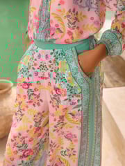 V&A I Love & Roses Pink Wide Leg Printed Trousers - Image 2 of 4