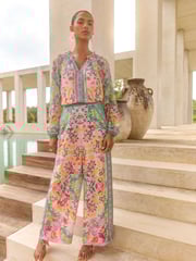 V&A I Love & Roses Pink Wide Leg Printed Trousers - Image 3 of 4