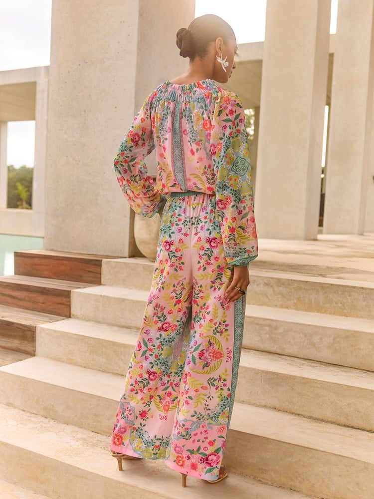 V&A I Love & Roses Pink Wide Leg Printed Trousers - Image 4 of 4 V&A I Love & Roses Pink Wide Leg Printed Trousers - Image 4 of 4