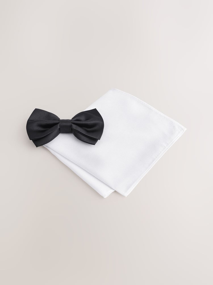 Black Bow Tie and Pocket Square Set - Image 1 of 5