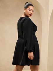 Lipsy Black Curve Long Sleeve Tie Side Mini Dress - Image 2 of 4