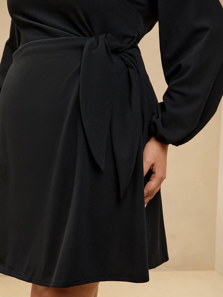 Lipsy Black Curve Long Sleeve Tie Side Mini Dress - Image 4 of 4