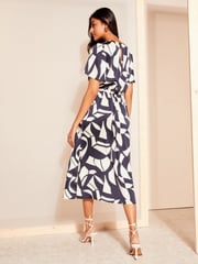 Friends Like These Blue Flutter Sleeve Printed Satin Midi Dress - Image 4 of 4