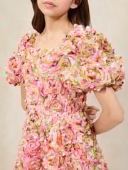 Lipsy Pink Premium Textured 3D Floral Short Sleeve Skater Mini Dress (5-16yrs) - Image 2 of 5