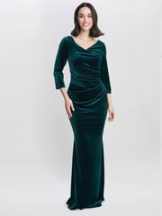 Gina Bacconi Green Sophie Velvet Maxi Dress With 3/4 Sleeve - Image 1 of 4
