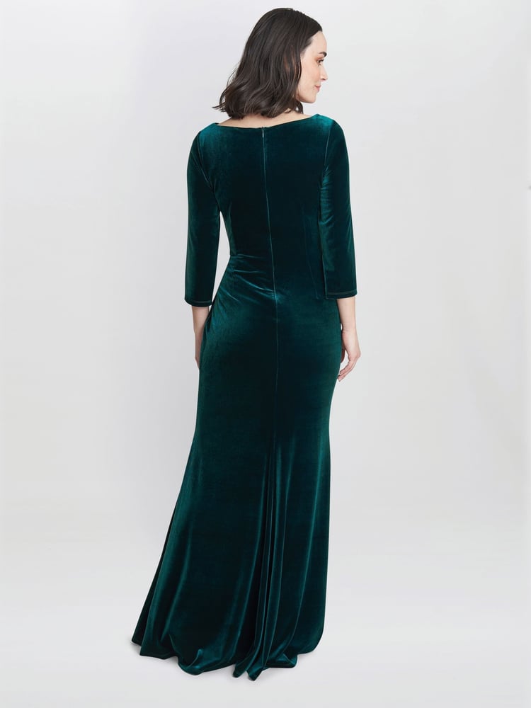 Gina Bacconi Green Sophie Velvet Maxi Dress With 3/4 Sleeve - Image 2 of 4