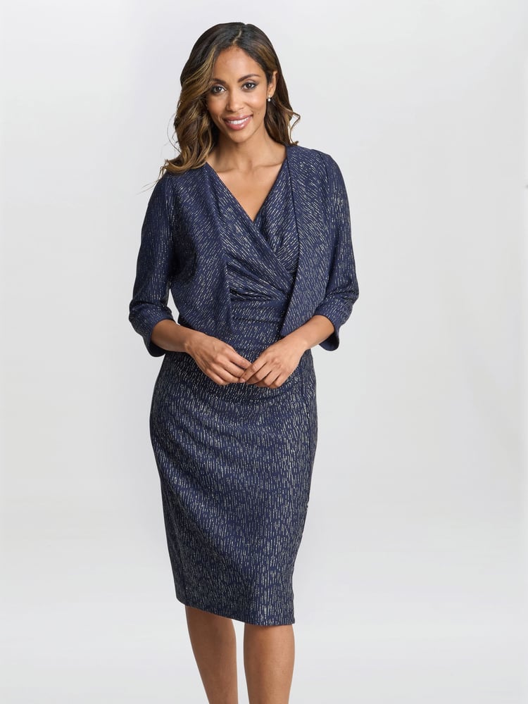 Gina Bacconi Blue Miriam V-Neck Dress And Jacket Set - Image 1 of 6