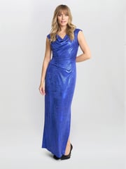 Gina Bacconi Blue Justina Foil Print Cowl Neck Maxi Dress - Image 1 of 6