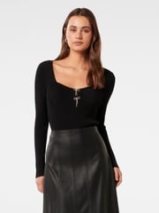 Forever New Black Bella Embellished Bow Knit Top - Image 1 of 5