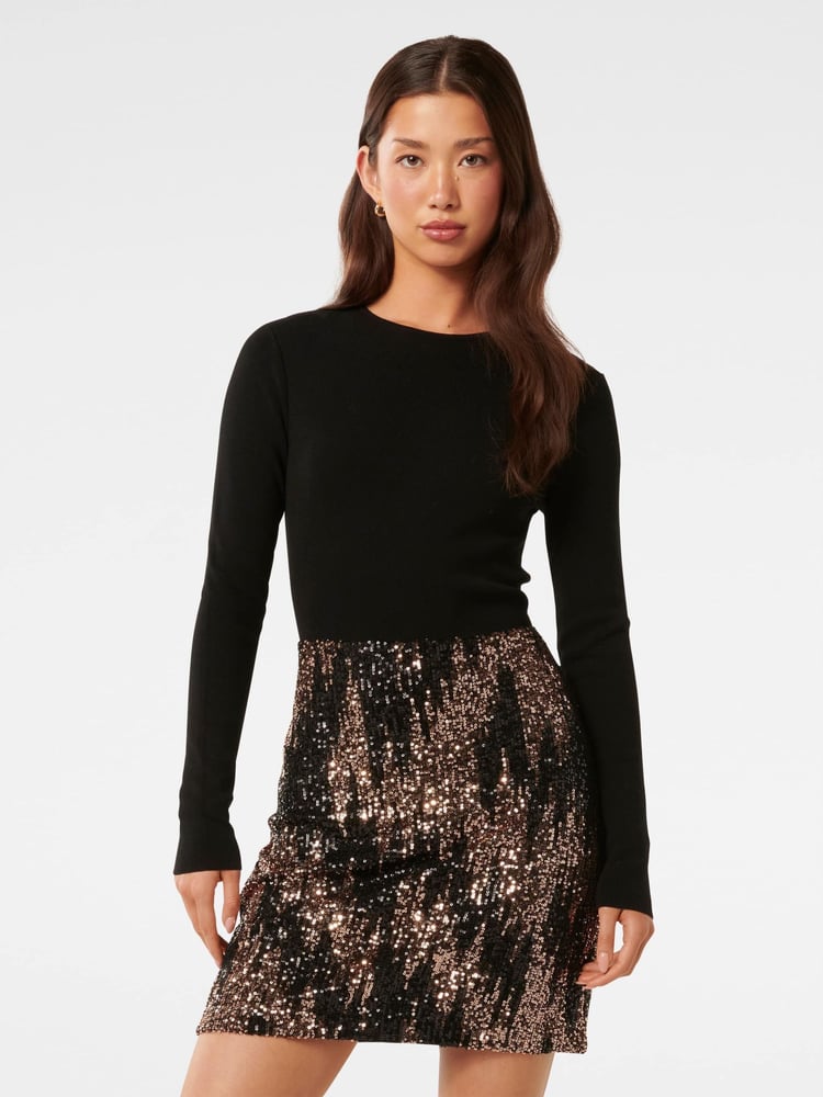 Forever New Black Kylie Sequin Knit Dress - Image 1 of 5