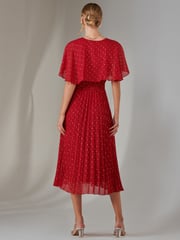 Jolie Moi Red Metallic Spot Chiffon Pleated Dress - Image 2 of 6