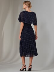 Jolie Moi Blue Metallic Spot Chiffon Pleated Dress - Image 2 of 6