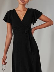 Jolie Moi Black Marlie Metallic Angel Sleeve Maxi Dress - Image 4 of 6