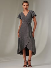 Jolie Moi Berry/Black Marlie Metallic Angel Sleeve Maxi Dress - Image 1 of 6
