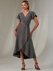 Jolie Moi Berry/Black Marlie Metallic Angel Sleeve Maxi Dress - Image 4 of 6