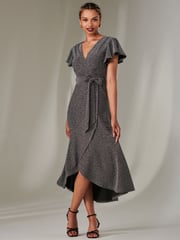 Jolie Moi Berry/Black Marlie Metallic Angel Sleeve Maxi Dress - Image 5 of 6