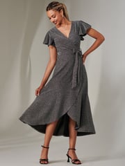 Jolie Moi Berry/Black Marlie Metallic Angel Sleeve Maxi Dress - Image 6 of 6