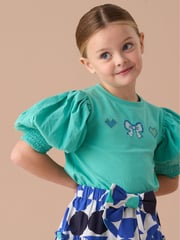 Angel & Rocket Green Agatha Heart Print Rib T-Shirt - Image 1 of 7