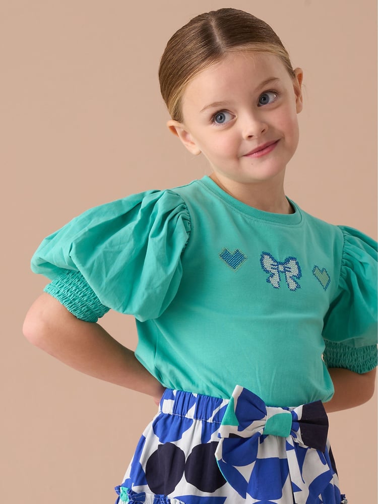 Angel & Rocket Green Agatha Heart Print Rib T-Shirt - Image 1 of 7