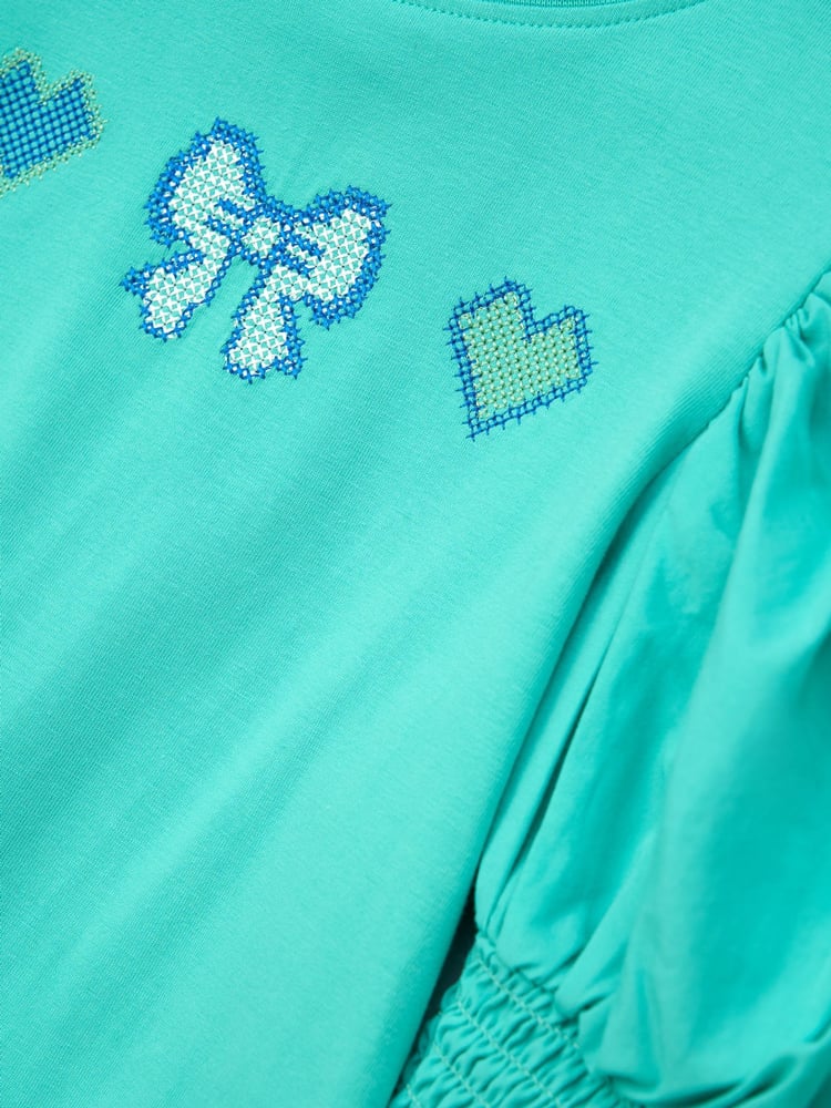 Angel & Rocket Green Agatha Heart Print Rib T-Shirt - Image 7 of 7