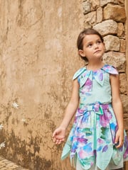 Angel & Rocket Green Darcy Mint Petal Print 100% Cotton Skirt - Image 1 of 11