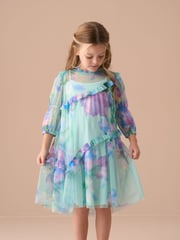 Angel & Rocket Blue Eleanor Floral Print Mesh Dress - Image 10 of 14