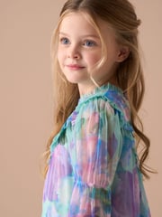 Angel & Rocket Blue Eleanor Floral Print Mesh Dress - Image 11 of 14