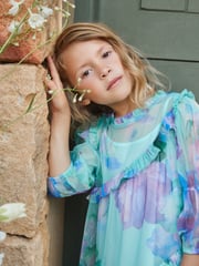 Angel & Rocket Blue Eleanor Floral Print Mesh Dress - Image 3 of 14