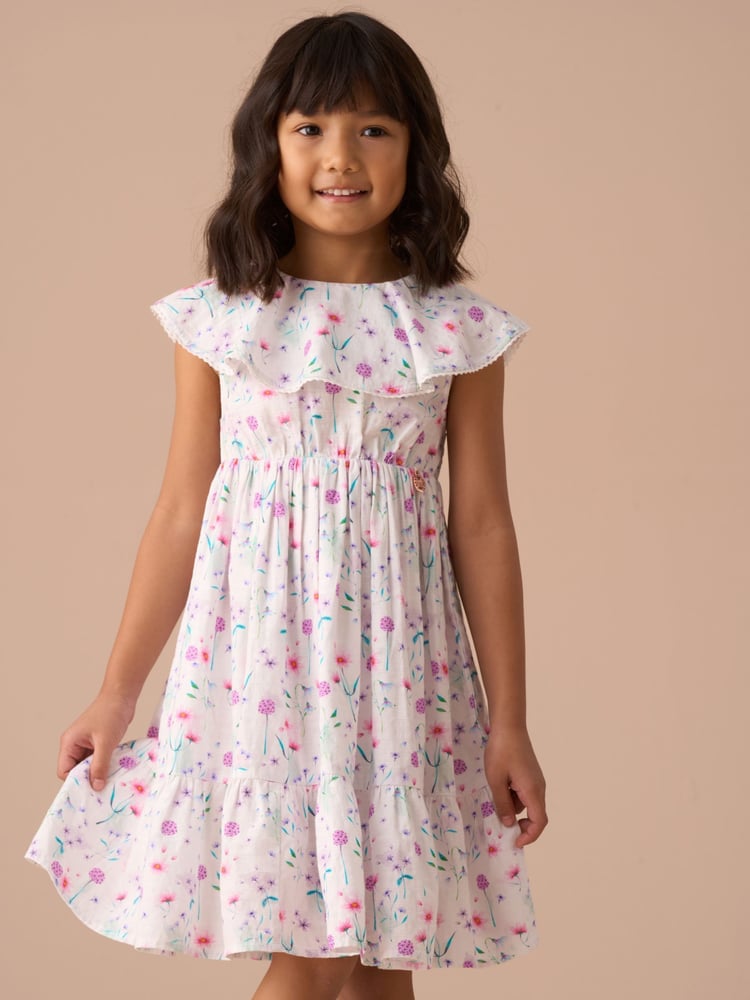 Angel & Rocket White Flori Pleated Collar 100% Cotton Dress - Image 1 of 8