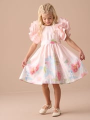 Angel & Rocket Pink 100% Cotton Border Print Emillie Tie Sash Dress - Image 1 of 20