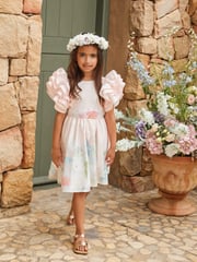 Angel & Rocket Pink 100% Cotton Border Print Emillie Tie Sash Dress - Image 10 of 20