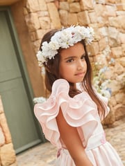 Angel & Rocket Pink 100% Cotton Border Print Emillie Tie Sash Dress - Image 11 of 20