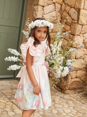 Angel & Rocket Pink 100% Cotton Border Print Emillie Tie Sash Dress - Image 13 of 20
