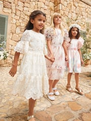 Angel & Rocket Pink 100% Cotton Border Print Emillie Tie Sash Dress - Image 16 of 20